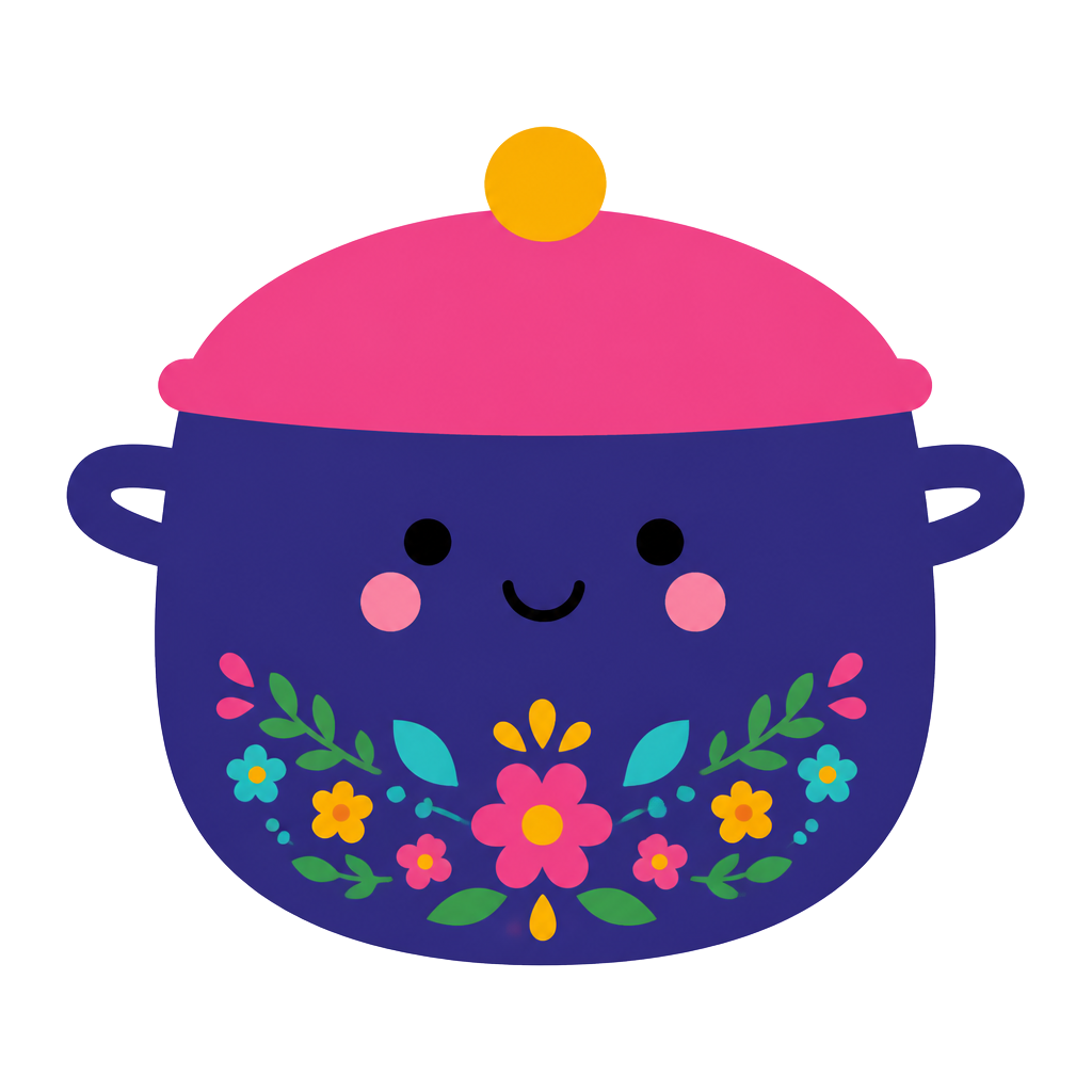 Chatpot mascot — a smiling indigo pot with a pink lid